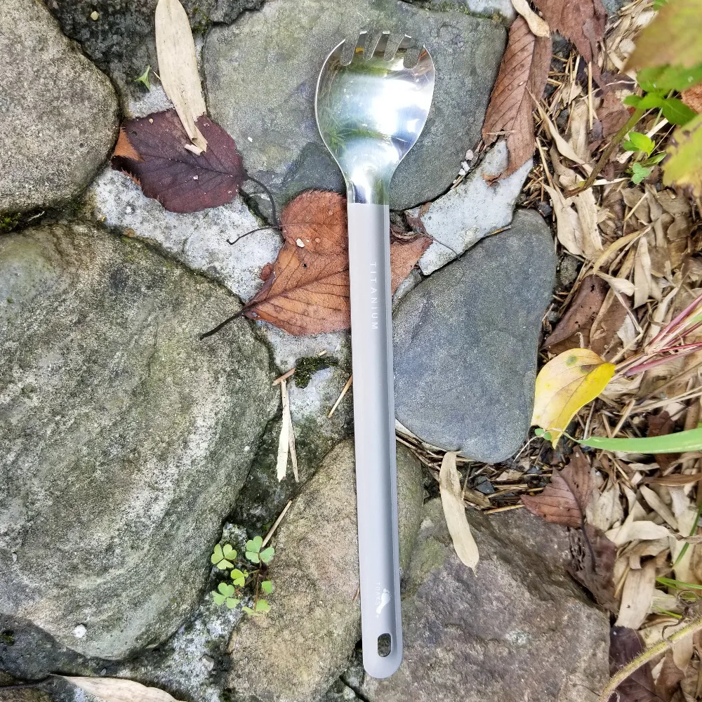 TOAKS Ultralight Titanium Spoon Long Handle Spork with Polished Bowl 215mm 5