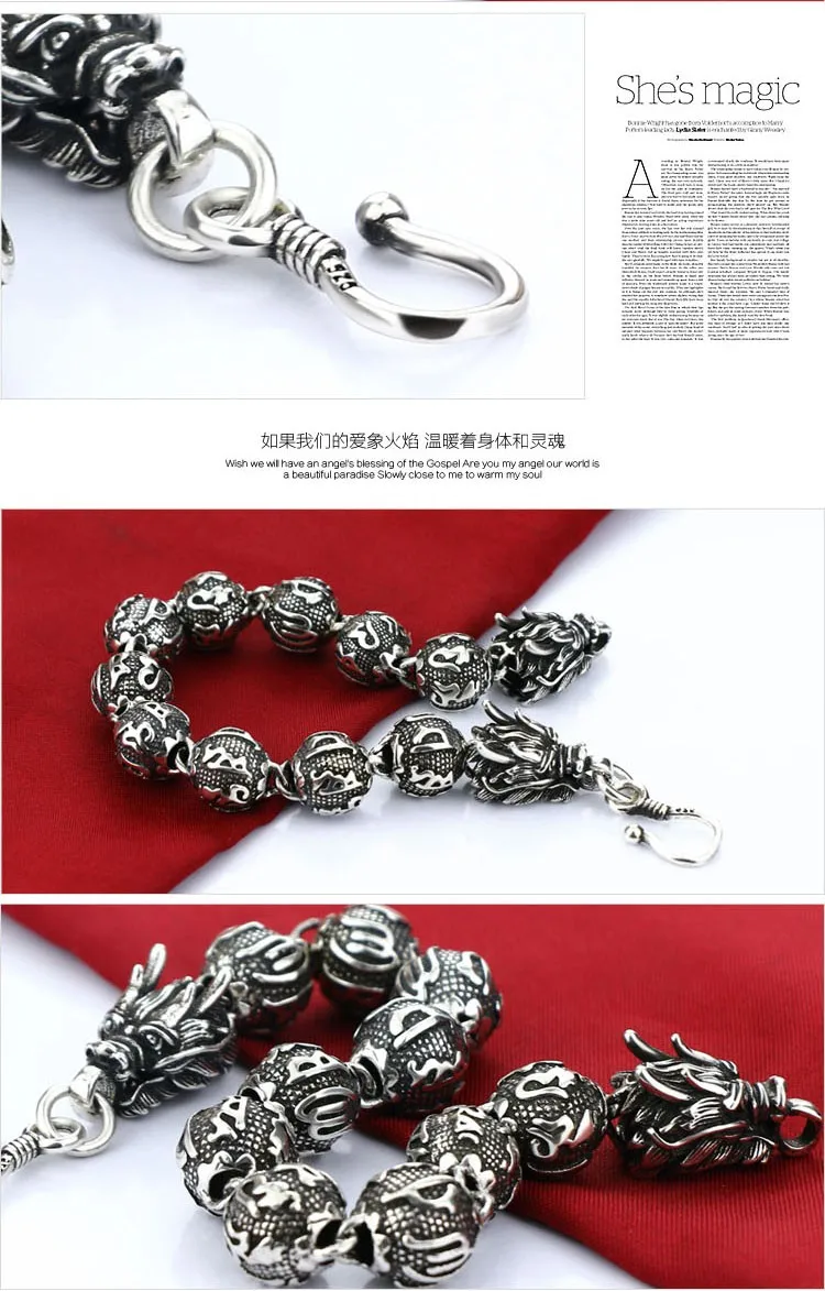 Модный красивый тайский серебряный браслет с драконом. твердый 925 серебряный 12 мм 23 см мужской браслет, 46 г широкий браслет
