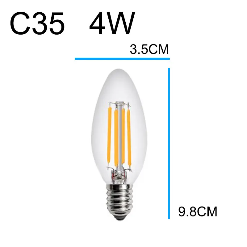 10 шт. 220 В винтажный светодиодный лампочка накаливания Эдисона E27 E14 Ретро лампа стеклянная лампочка светильник-свеча лампада ампула Bombilla Lampe Zarovka - Испускаемый цвет: C35 E14 4W