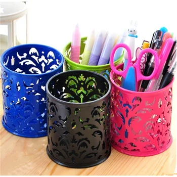 

Mini round square Metal hollow grid pattern pen holder office desktop mini wastebasket trash organization storage box