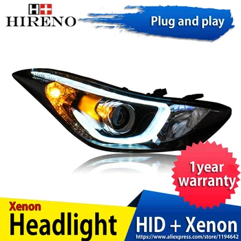 

Hireno Headlamp for 2012-2013 Hyundai Elantra Avante Headlight Headlight Assembly LED DRL Angel Lens Double Beam HID Xenon 2pcs