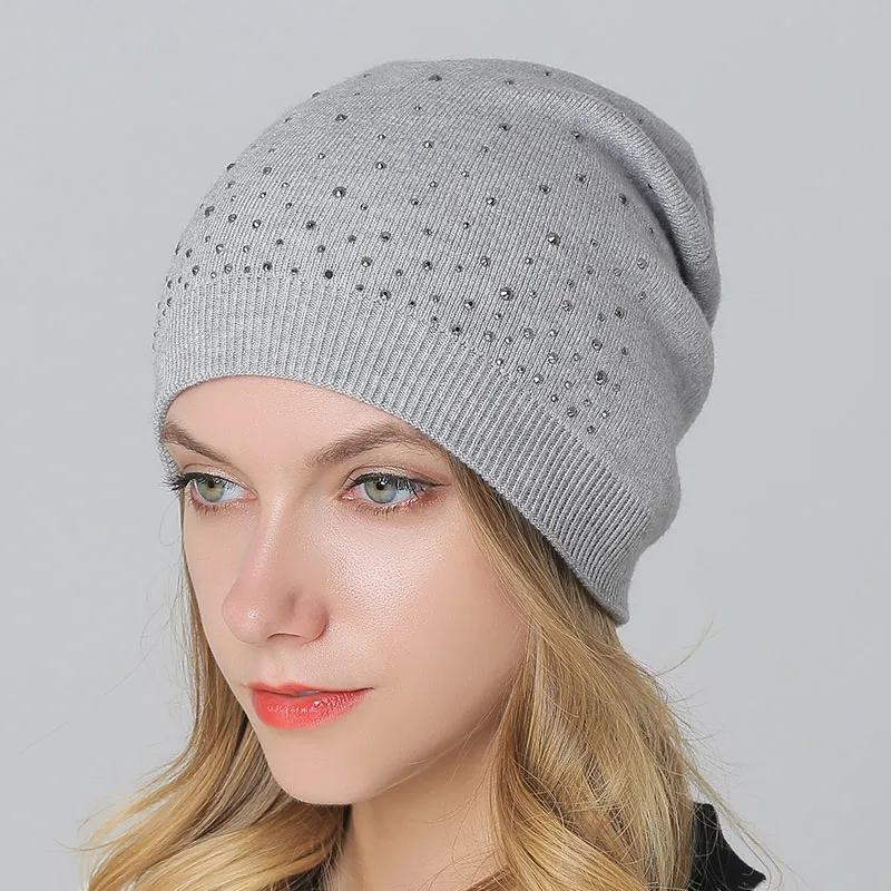 Causal Diamond Hat for Women Beanie Cap Winter Wool Knitted Skullies