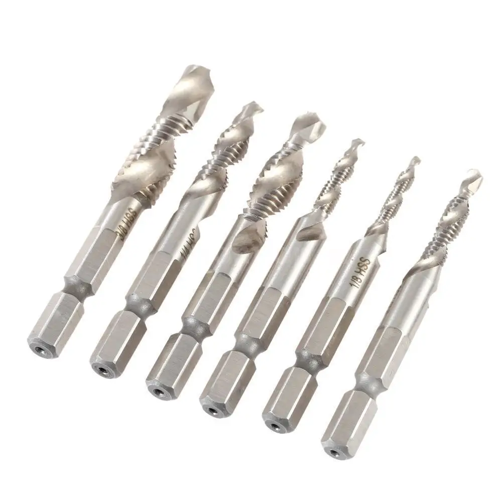 M3-M10 6pcs/set High-speed Steel Combination Drill Tap Bit Countersink Hex Shank #W00237# M3-M10 6pcs/set High-speed Steel Combination Drill Tap Bit Countersink Hex Shank #W00237#