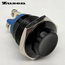 Zusen 16 мм Мгновенный черный металлический кнопочный водонепроницаемый переключатель