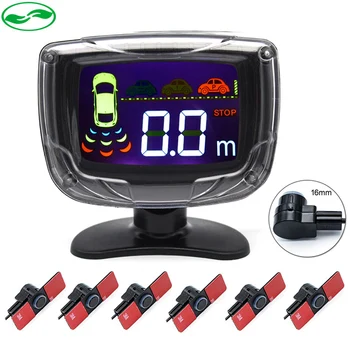 

16mm Original Flat Parking Sensors, 6 Sensors LED Display Buzzer Alarm Reverse Radar Parking Monitor System ( 2 Front + 4 Rear )