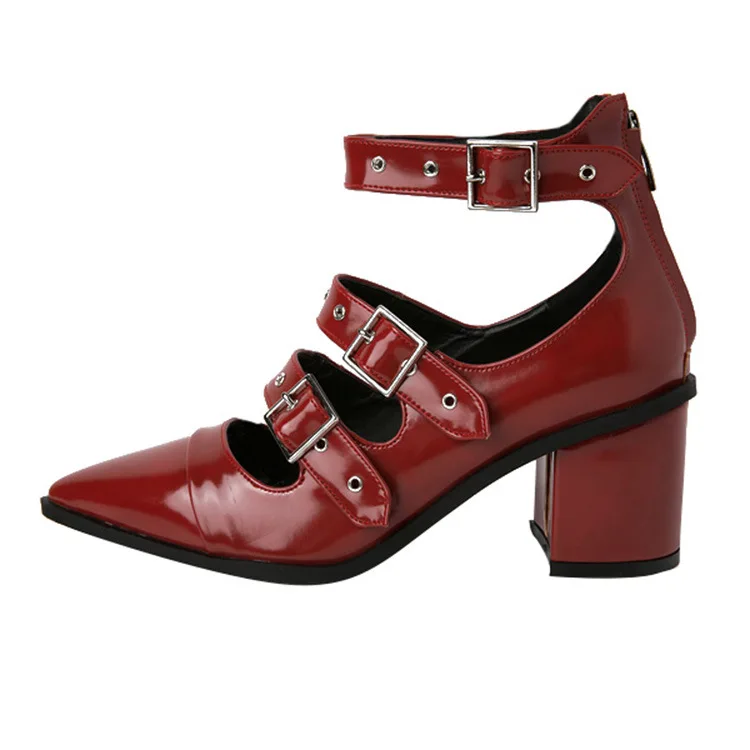 

European American Temperament Roman Women's Shoes Pointed Thick-heeled Pure Color High-heeled Fashion College