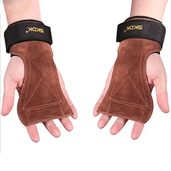 

1Pair Cowhide Pro Lifting Grip Leather Gymnastics Weight Lifting Grips Anti-Skid Gym Fitness Gloves Crossfit Trainining