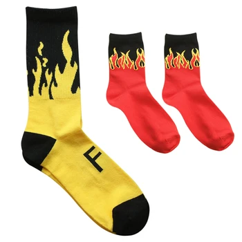 

NEW Brand Harajuku Style Red&Yellow Unisex flame socks street shot Hip Hop punk men and women in the tube cotton socks