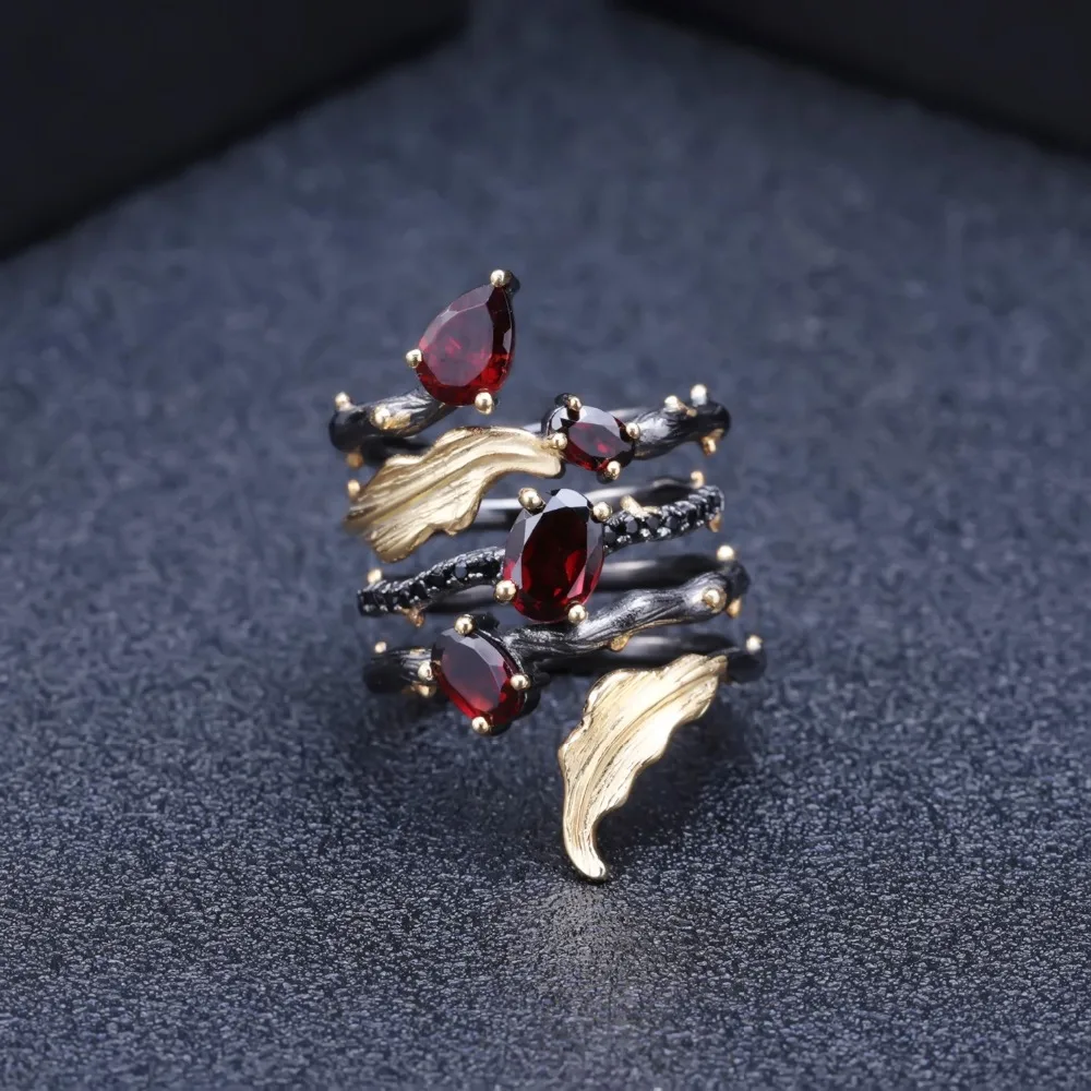 GEM'S BALLET 2.75Ct Natural Red Garnet Gemstone Finger Ring 925 Sterling Sliver Vintage Gothic Rings For Women Fine Jewelry Silver Ring Silver Rings Gemstone Ring