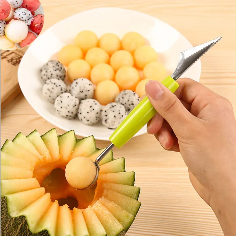 

Corrugated Carving Knife with Double Stainless Steel Fruit Ball Digger Kitchen Tool