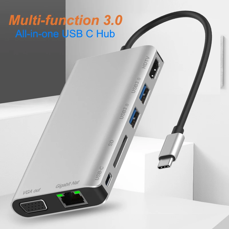 

Multi-functional usb c hub to usb 3.0 splitter adapter for macbook/Window/Android/Linux with rj45 gigabit port/PD/SD card/HDMI
