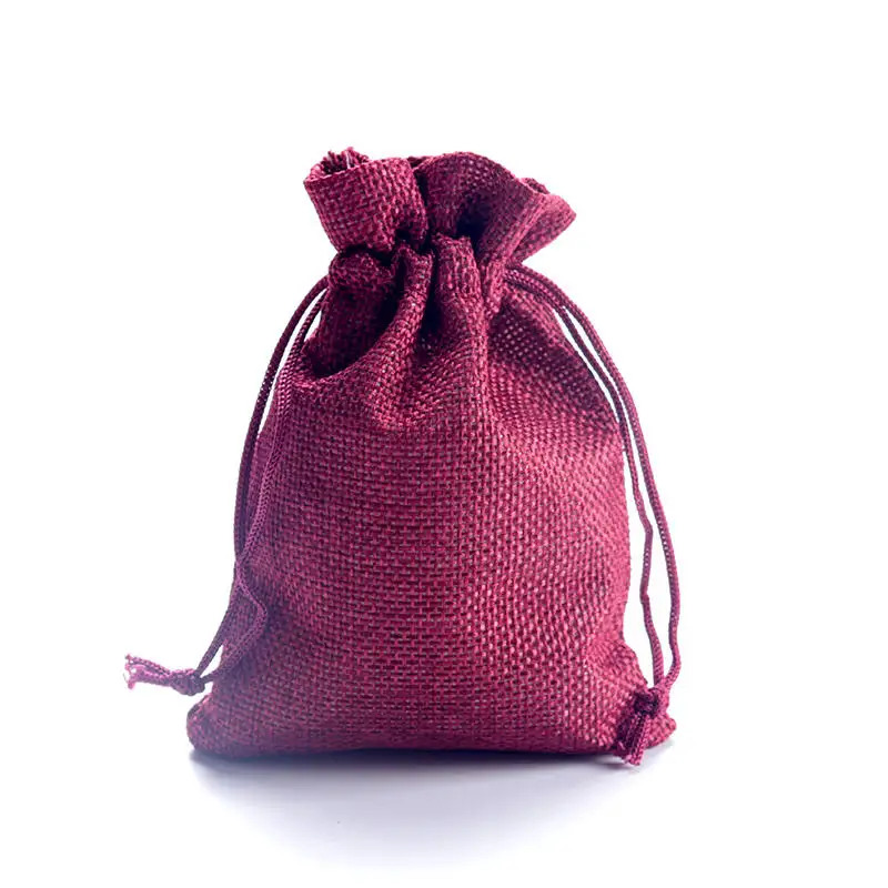 5 шт./лот 7x9 9x12 13x18 см маленькие джутовые сумки Саше ювелирные изделия пакеты для упаковки орехов польза льняной шнурок Подарочный мешок пакеты могут на заказ - Цвет: Бургундия