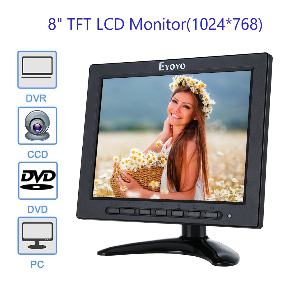 Eyoyo EM08A 8 "дюймов 768x4:3 ЖК дисплей 1024 цвет мониторы поддержка 1080P HDMI вход экран HDMI VGA BNC AV для ПК видеонаблюдения DVR