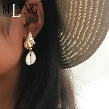 

MLING Bohemian Gold Conch Shell Dangle Earrings For Women