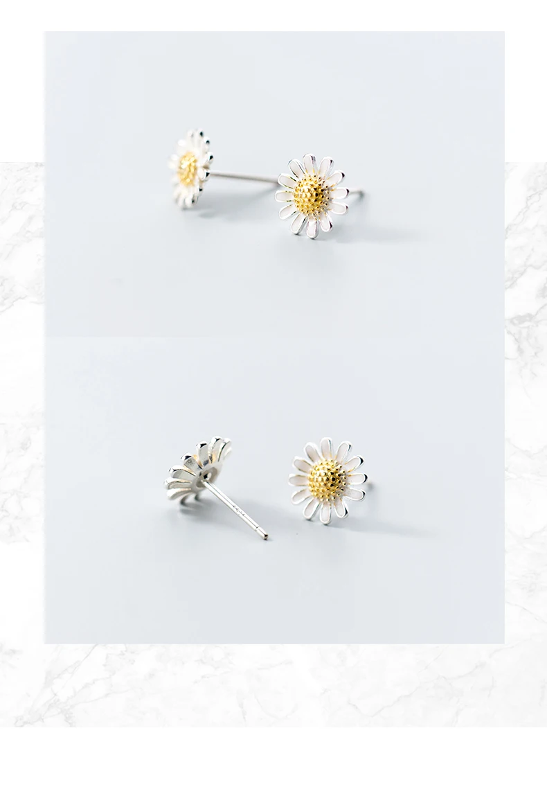 MoveAcc New Trendy 925 Sterling Silver Yellow Daisy Flower Stud Earrings for Women Fine Silver Jewelry Girls Birthday Gift