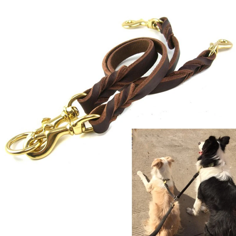 Buy Luxury Strong Real Leather Dog Double Leashes