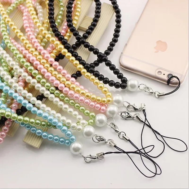 

imitate Pearl Neck Necklace Strap Lanyard U Disk ID Work Card Mobile Cell Phone Chain Straps Keychain phone Hang Rope Z519