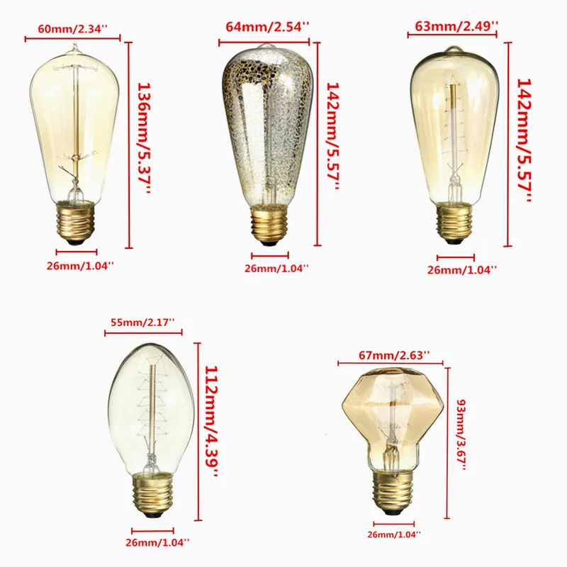 Винтажная лампочка эдисона, светодиодный светильник E27 E14S, 3 Вт, 5 Вт, 40 Вт, ретро вольфрамовая нить, лампа накаливания, Рождественский Декор, подвесной светильник ing