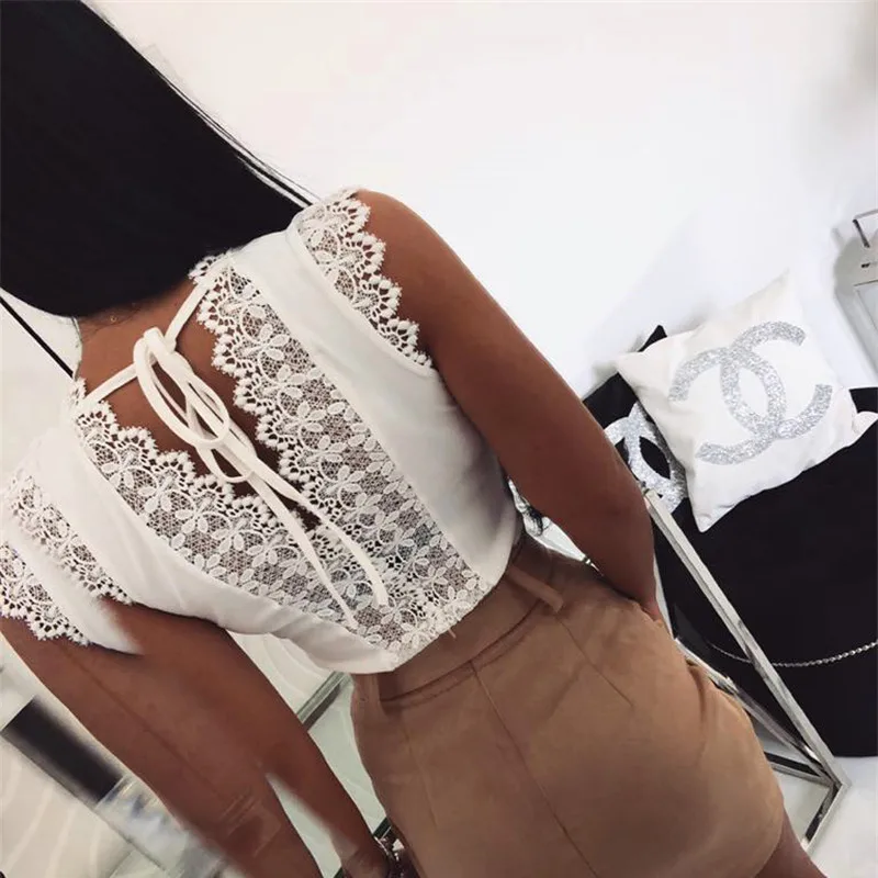 

yashangyi Summer Women Sexy Lace Bandage T Shirts 2019 New Fashion Casual Slim Solid V Neck Pullover Top Lady Bottoming Shirt