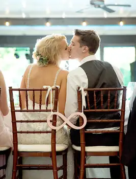 

Wedding Chair Sign Infinity Bride & Groom Reception Decoration for Chairs, Hanging Sign Between Chairs with Ribbon
