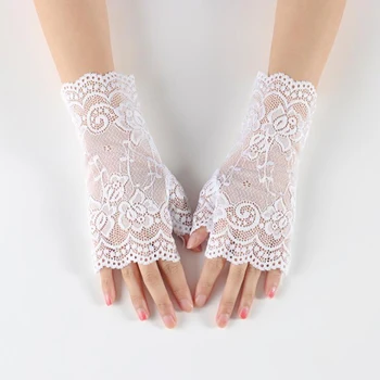 

New Summer Women Lace Gloves Figerless Short Driving Gloves Ladies Half Finger Fishnet Luva Sunscreen Party