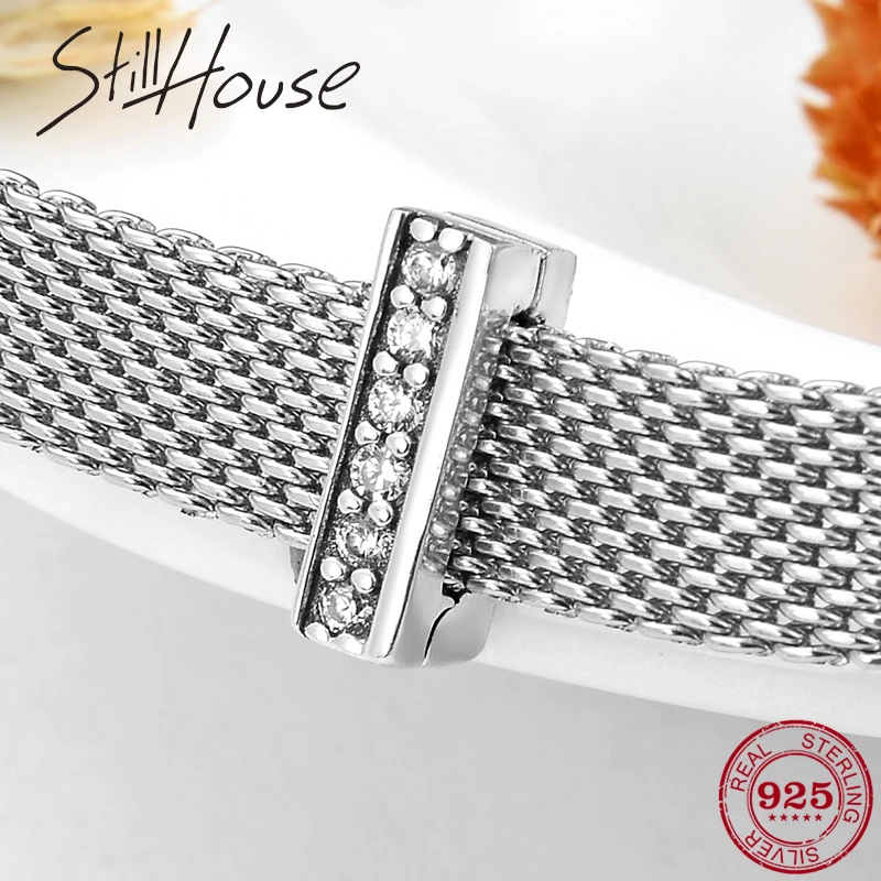 

New fashion 925 Sterling Silver Strip shape Sparkling CZ clips beads Fit Reflections Bracelet Original Clip Charm Women Jewelry
