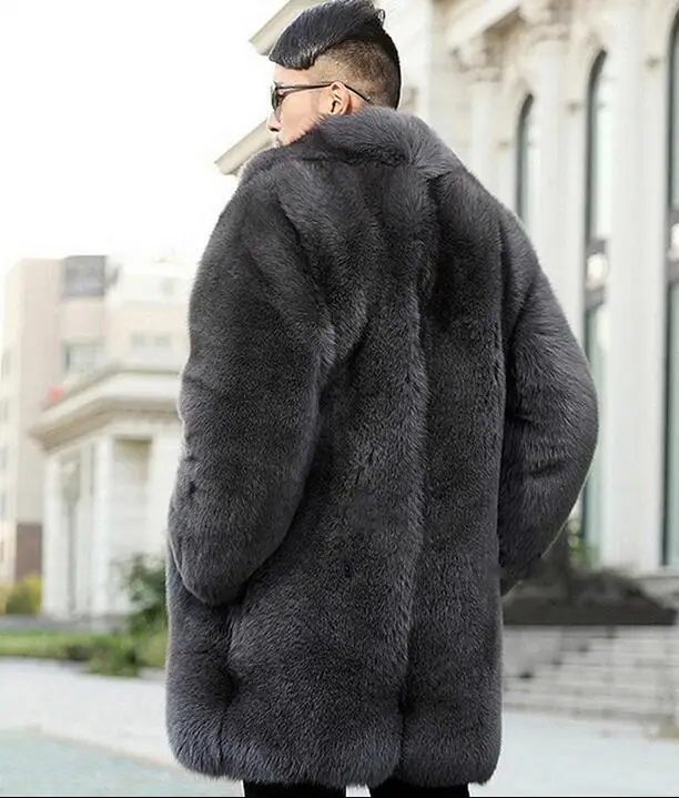Высокое качество зима теплая искусственная Меховые пальто мужские роскошные меховые пальто тонкая мужская куртка в стиле кэжуал de couro серый Евр-6XL