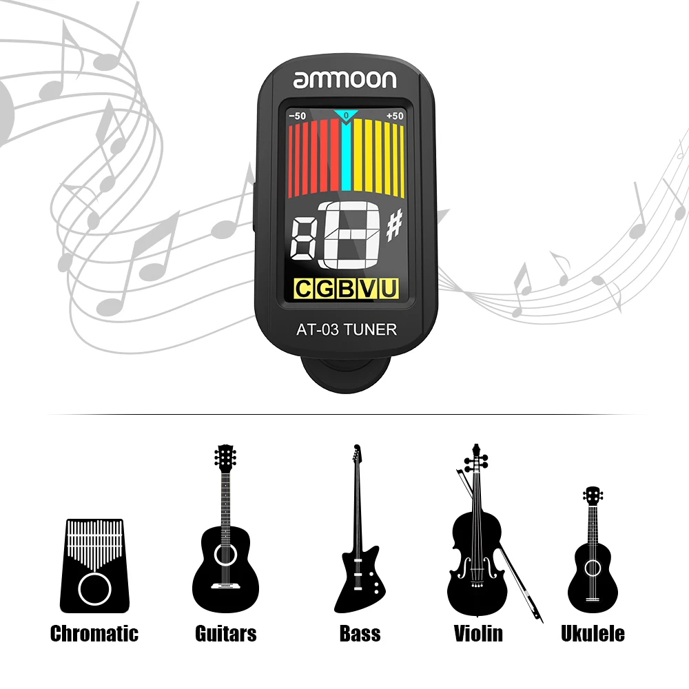 ammoon AT 03 Clip on Electric Guitar Tuner LCD Screen Rotatable Tuner