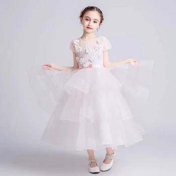 

Girls kids Elegant Pink Flowers Pageant Birthday Wedding Party Prom Dress Clothes Christmas Costume Dress for children Toddler