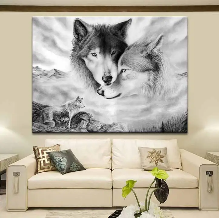 

Morden Canvas Painting Animal Wall Art Black White Wolf Printing Poster Home Decoration Pictures For Living Room No Frame