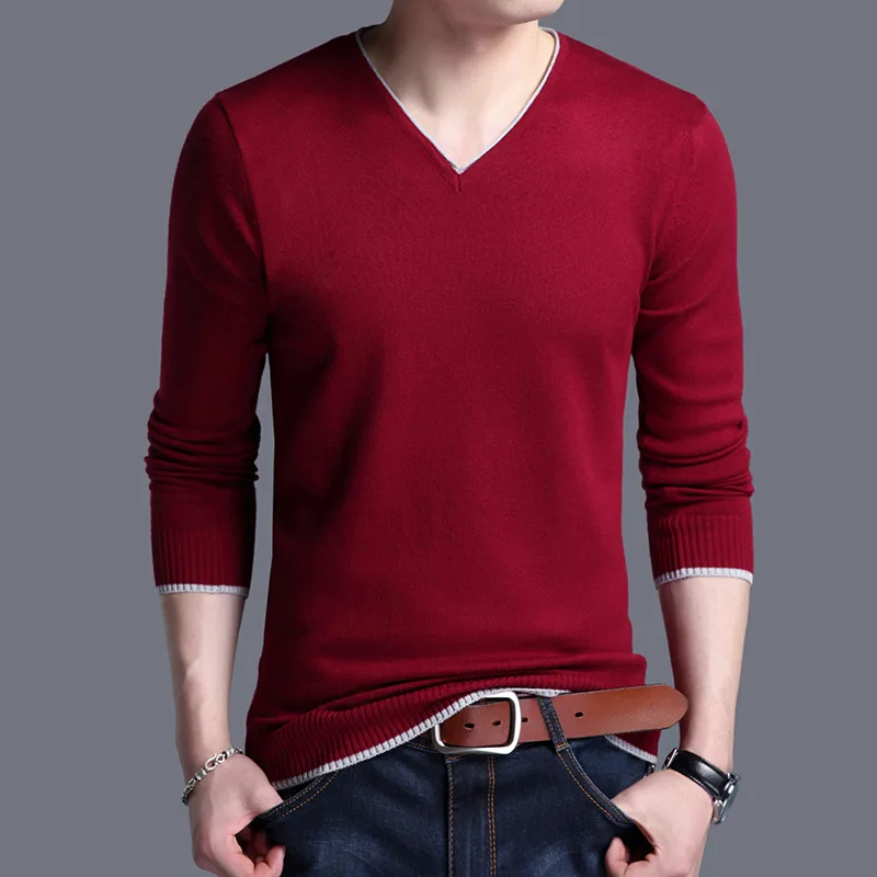 New arrival Spring autumn Men Casual long sleeve T-shirt men V neck European Style knitted Sweater Tops Tees mens clothing
