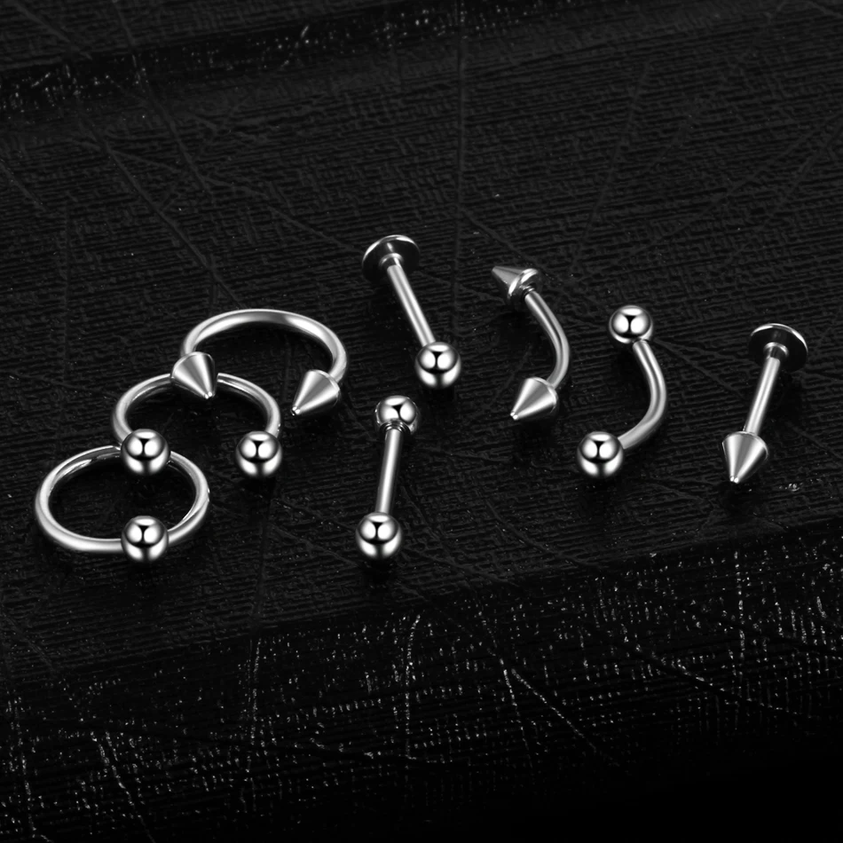 8pcs/lot Steel Ear Piercings Nose Ring Lip Ring Eyebrow Piercings Ear Helix Ring Captive Bead Rings Body Jewelry Piercings Lot