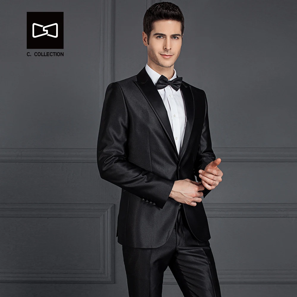 Заказ мужские черные сверкающих костюм Slim Fit Свадебный Для мужчин смокинг 2 шт.