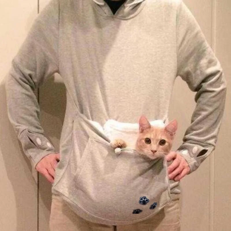 Japanese Kangaroo Big Pocket Grey Cat Dog Pet Casual Hoodie Sweatshirts Hoodie With Ears Neko Atsume Clothes Big Size 3XL