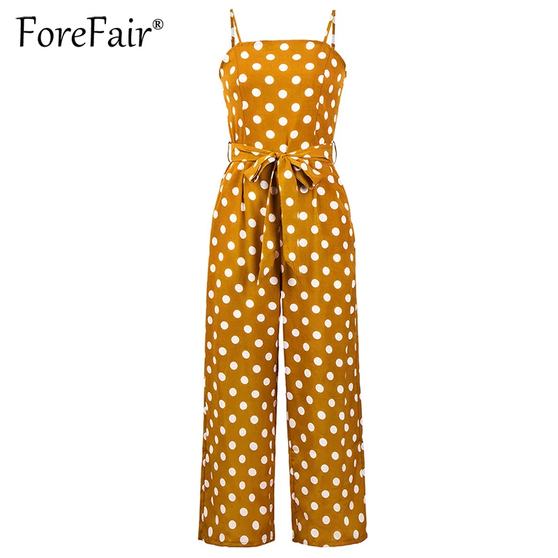 Женский комбинезон в горошек Forefair тканый без бретелек с поясом широкие брюки на