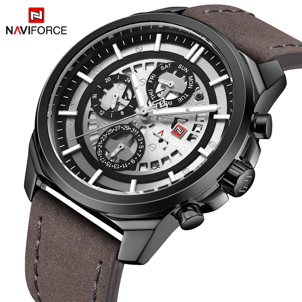 

Men Watches NAVIFORCE Brand top Men Casual Leather Date Quartz Watch Men's Week Army Military Sport Wristwatch Relogio Masculino