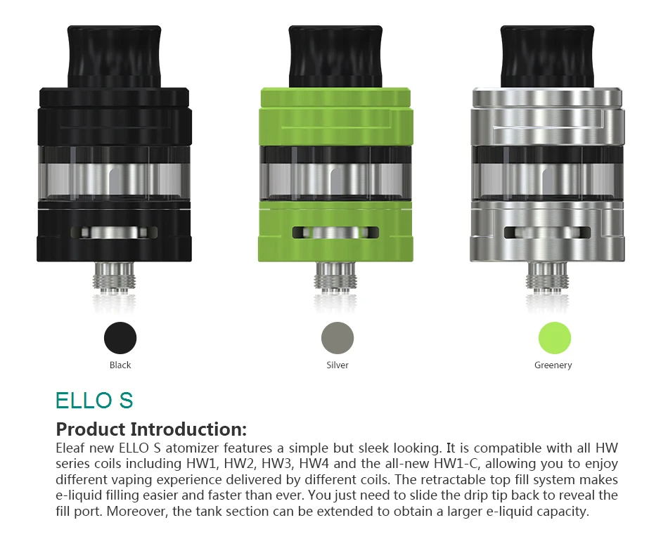 Оригинальный распылитель Eleaf ELLO S емкостью 2 мл, резервуар с 510 резьбой HW1/HW2/HW3/HW4, атомайзер с катушкой, резервуар для кубовидной мини/Cuboid Tap