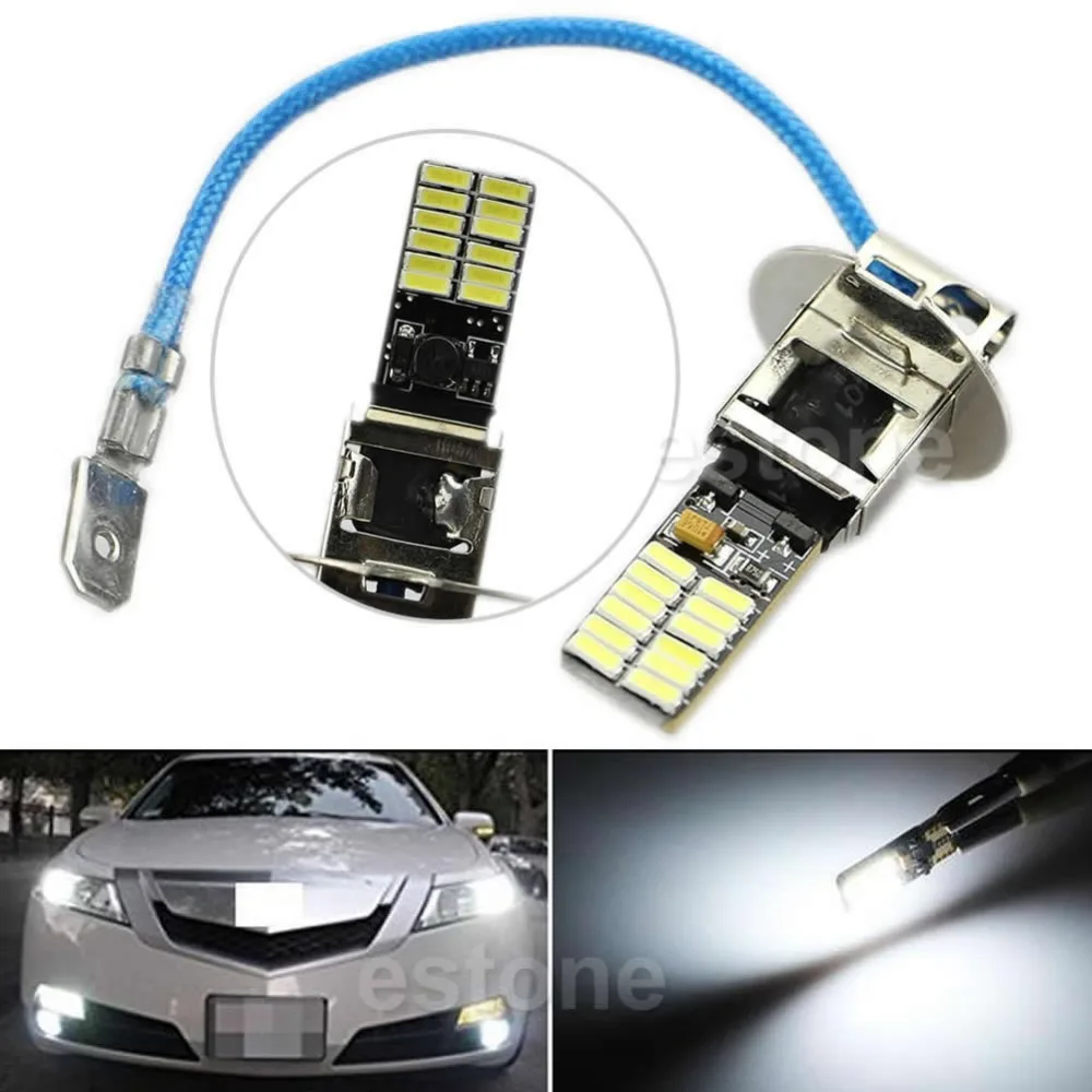 

24-SMD-4014 H3 6500K HID Xenon White LED Bulbs for Fog Light or Driving Lamp New hot sell