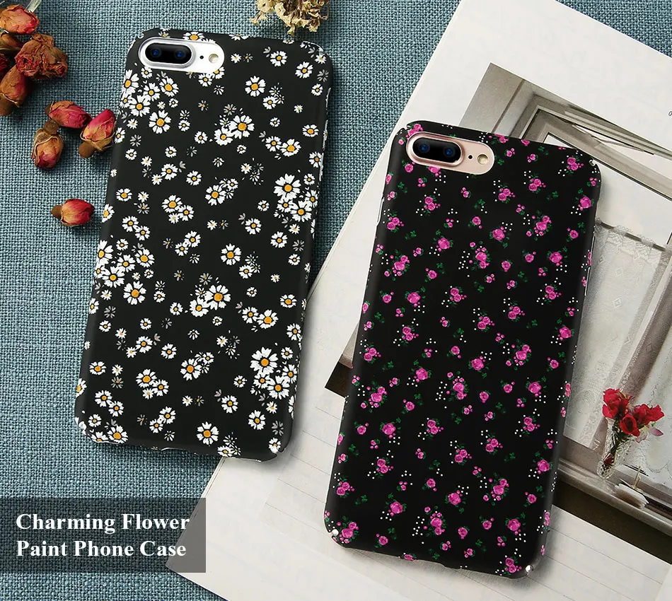 YEMIAO Flower Pattern Case For iPhone 5 5S SE 6 6S 7 8 Plus X Case Vintage Slim Black Hard PC Back Cover For iPhone 8 X 10 Case (1)