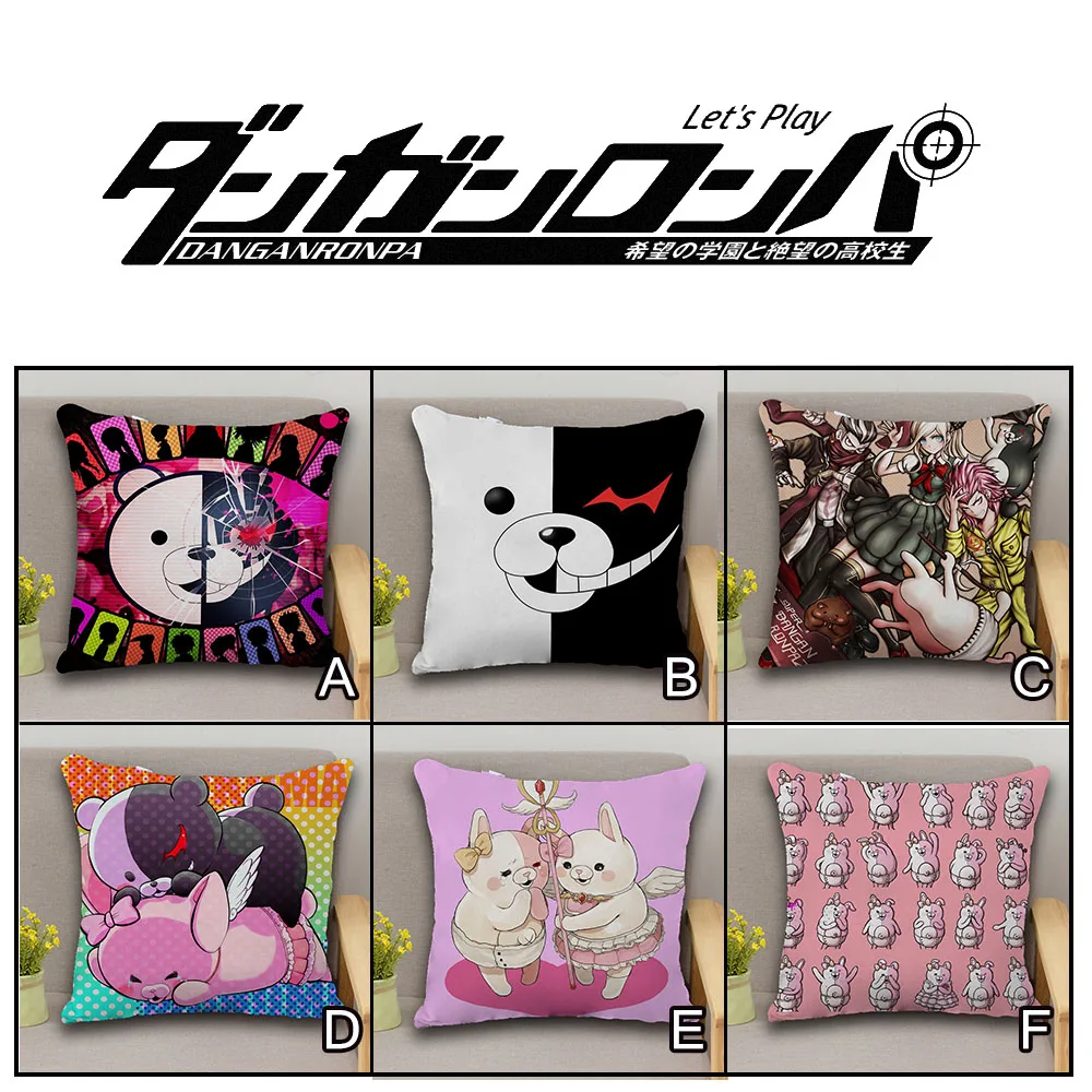 

16" Danganronpa Pillow Case Monokuma Kuma Bear Monomi Pillow Case Cover Dakimakura Cushion Home Decor Cosplay Costume