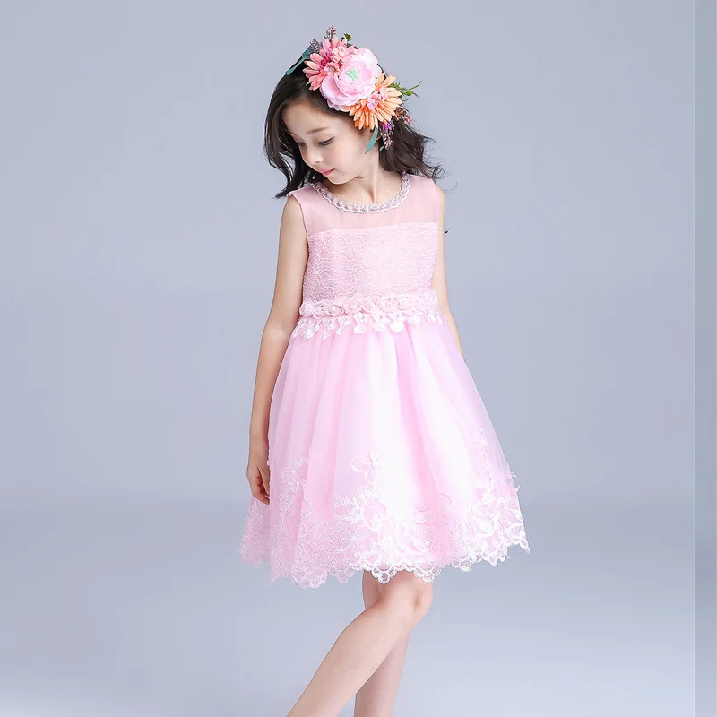 2 цвета, платье для девочек от 4 до 14 лет, детский праздничный костюм на день рождения милые бальные платья, коллекция года, новые платья принцессы Платья с цветочным рисунком для девочек - Цвет: Розовый