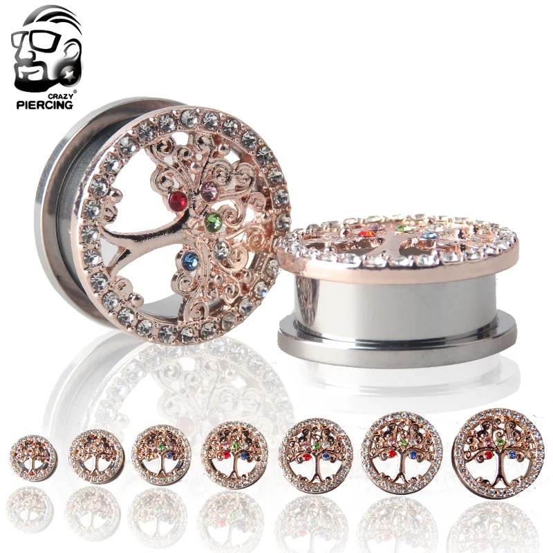 

Trendy Tree of life body jewelry Ear Plug 316LStainless Steel Rose Gold Ear Tunnel Ear Expander Stretcher