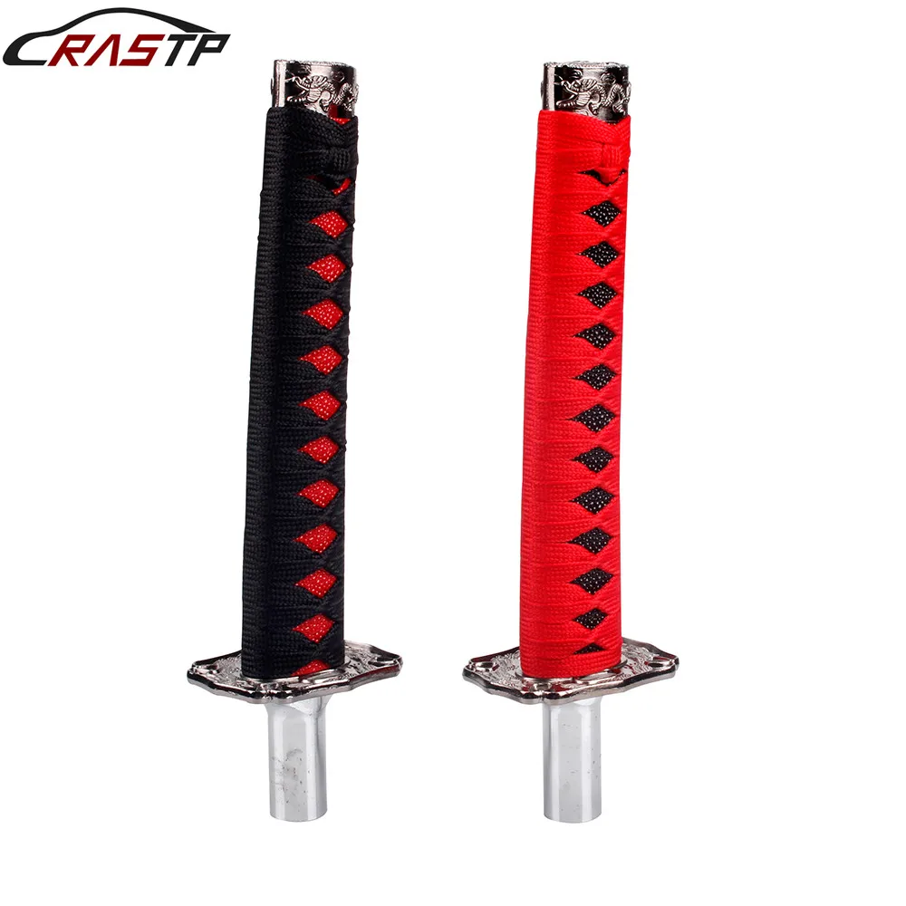 

RASTP-Katana Samurai Sword 205mm Aluminum Black/Red Gear Shift Knob with Woven Handle RS-SFN026-205mm
