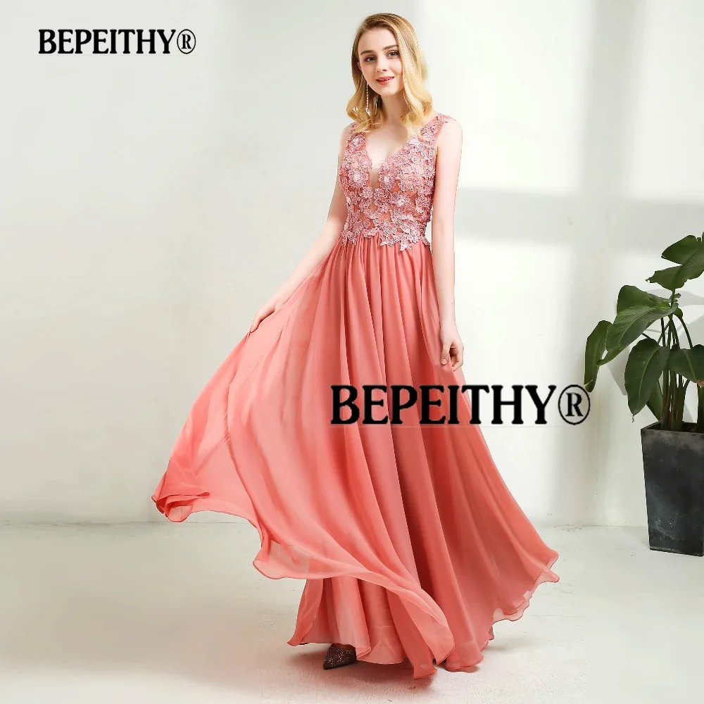 Vestido de festa, длинное вечернее платье с v-образным вырезом, розовые вечерние платья с кружевными цветами, элегантные вечерние платья, горячая Распродажа, длина до пола, платья для выпускного вечера