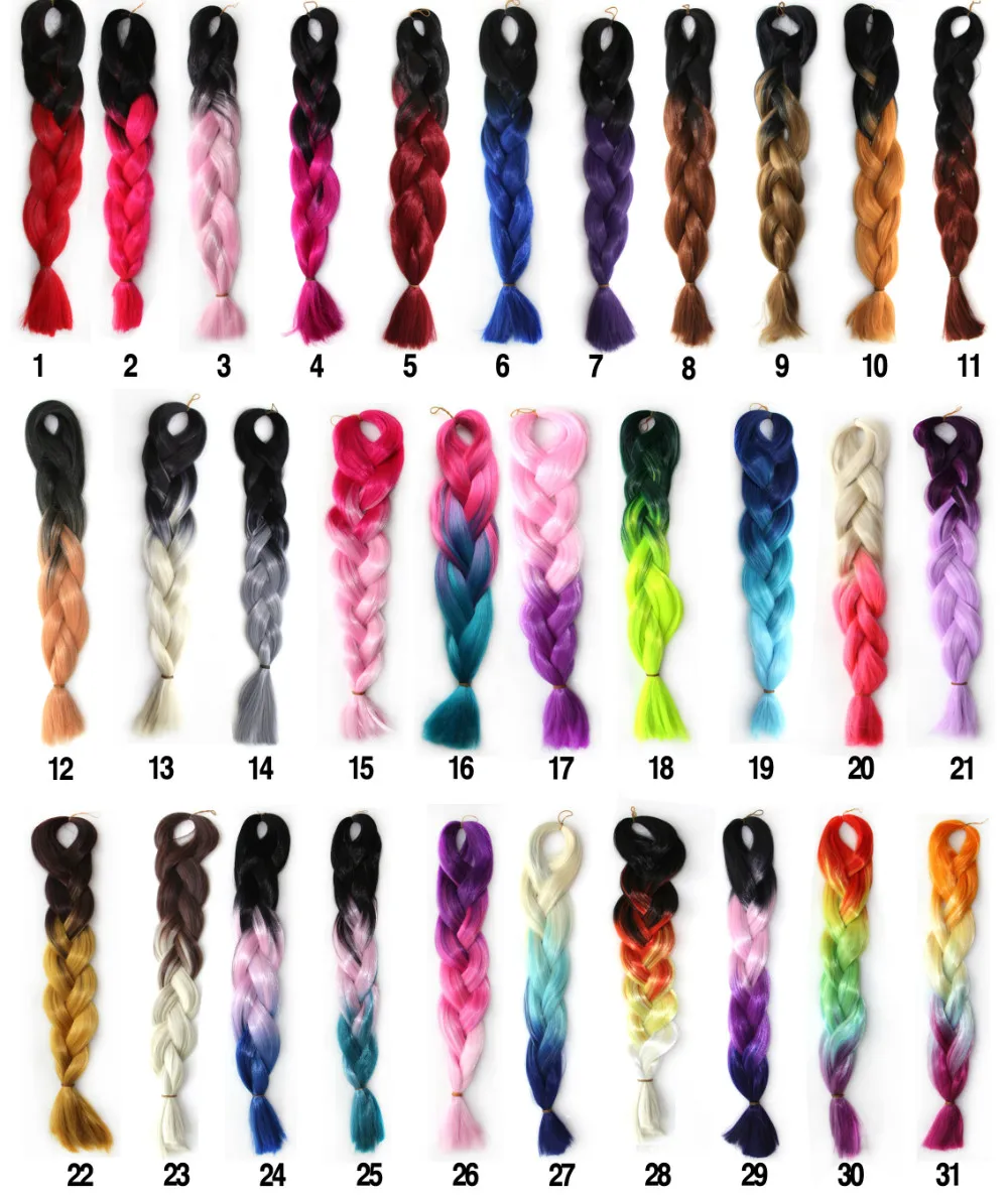 3pcs 24inch 100g Ombre Color Black Pink Purple Dark Blue Ombre