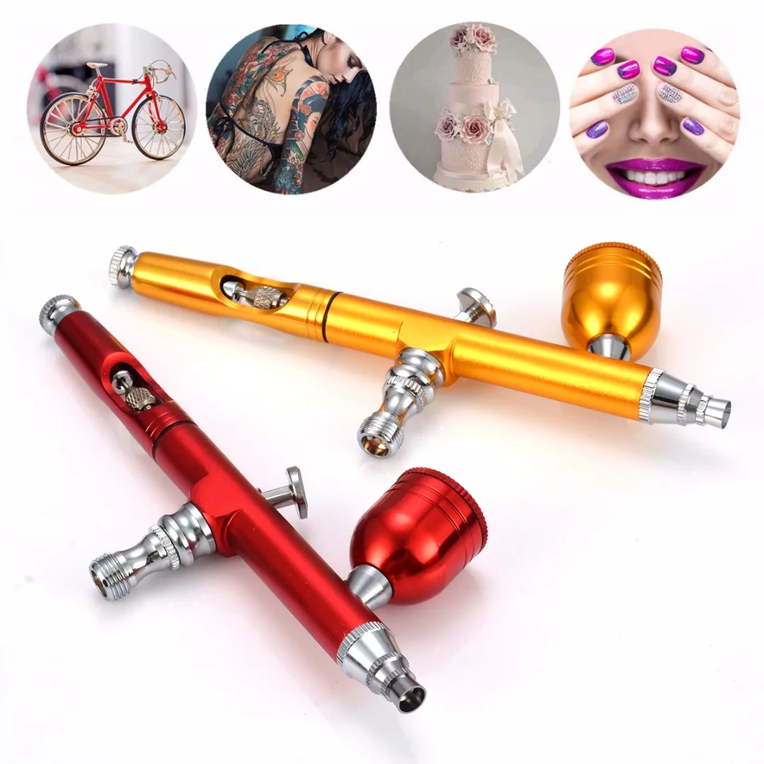 Spray Airbrush Nail Art Paint Tattoo Tool Red/Gold Dual Action Gravity Feed Type 0.3mm Making Tool with Wrench/Straw