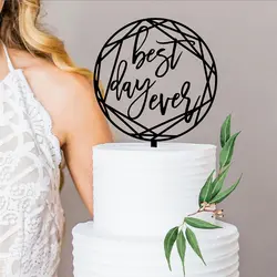 Акриловые черный геометрический свадебный торт Топпер best день когда-либо украшения Обручение свадьбы пользу New 2018