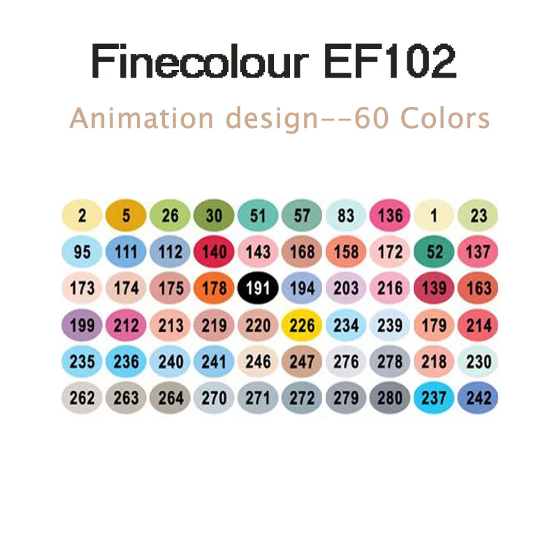 Finecolour EF102 двухсторонняя кисть для рисования 36/72/160 мягкая фломастера рисовать Архитектура/одежда/Промышленность/Дизайн интерьера - Цвет: 60 animation EF102