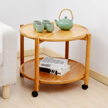 

1B Creative movable coffee table double with roller tea table modern minimalist storage mobile small round table