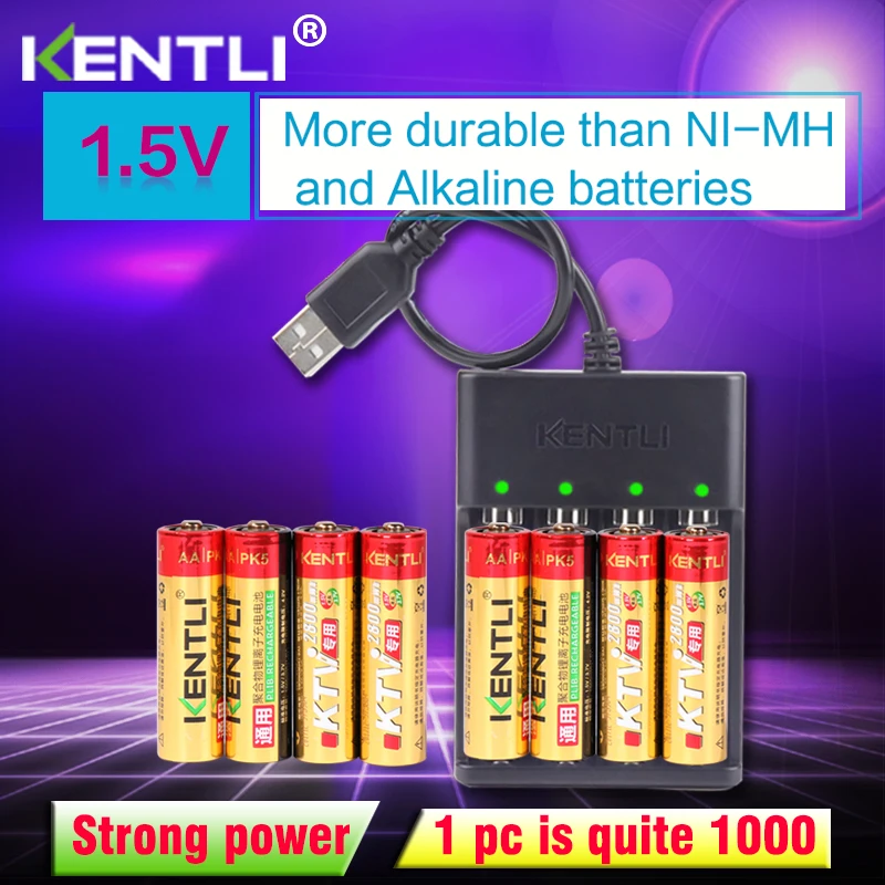 8 шт. KENTLI 1 5 В AA PK5 2800mWh Аккумуляторная Литиевая литий-ионная батарея + 4 слота